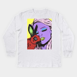 Girl With Rabbit Kids Long Sleeve T-Shirt